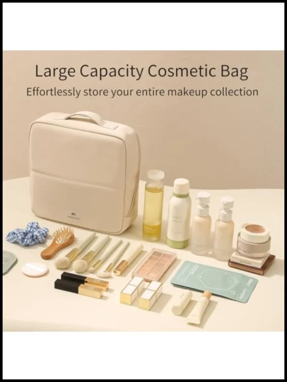 Foldable Magnetic Standing Makeup Bag with Compartments, Large Capacity Travel